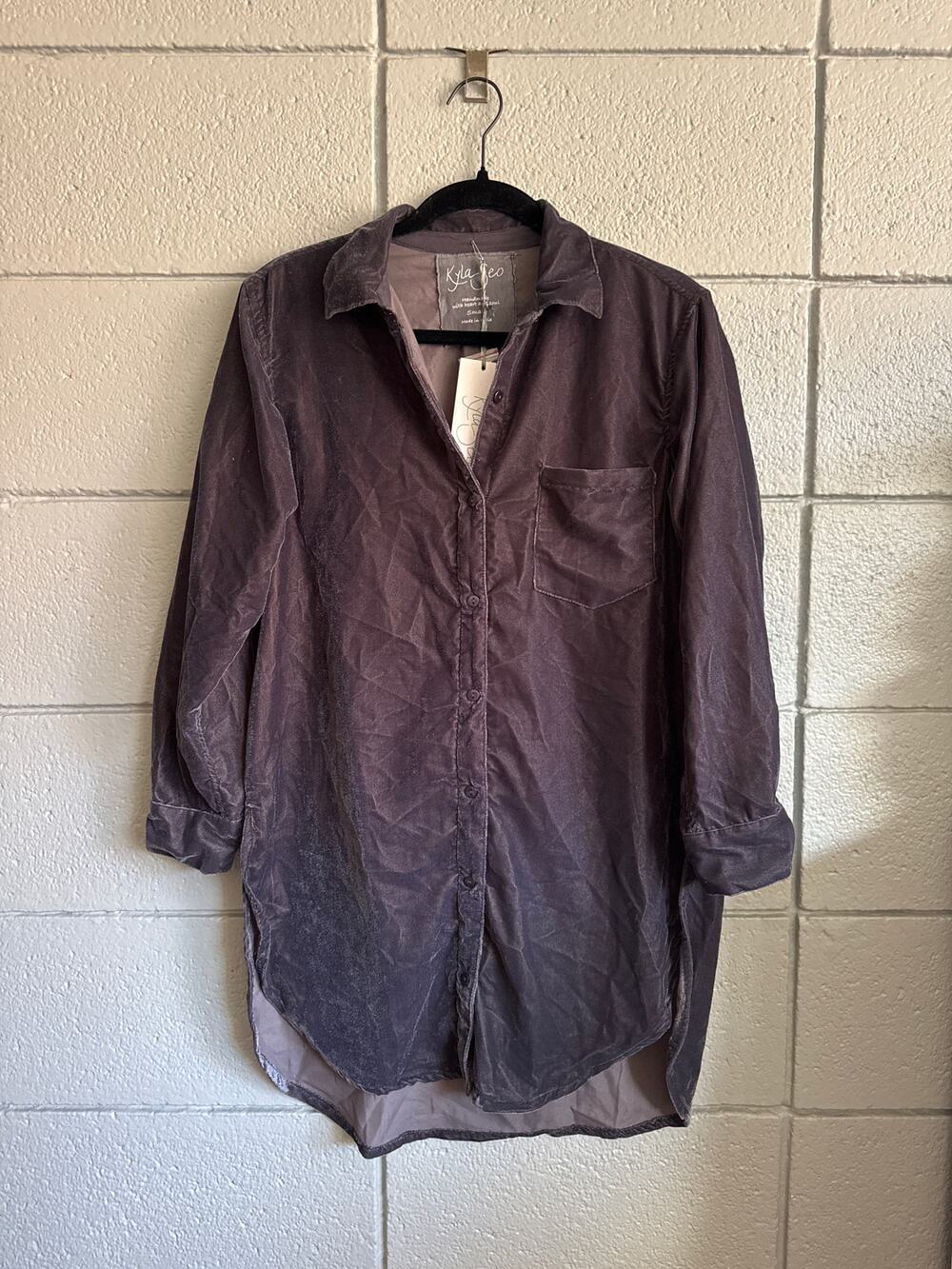 NWT Women's Kyla Seo Velvet Button Front Tunic Top in Indigo size S Lagenlook